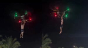 Adolescente se pendura em drone e vídeo gravado em Sinop