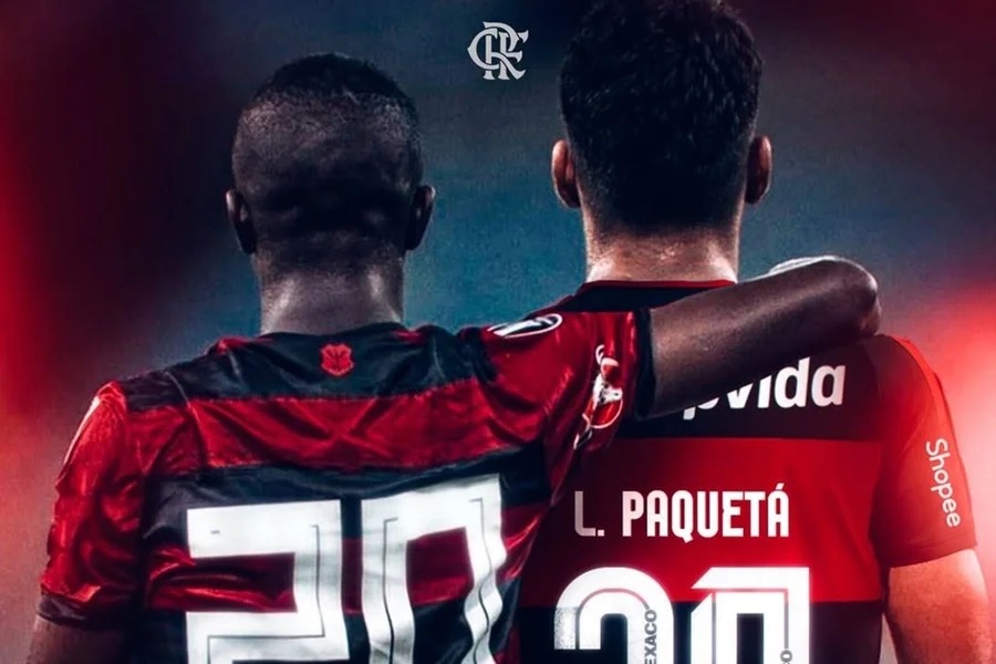 Vini Jr. celebra volta de Paquetá ao Flamengo e recebe homenagem com a camisa 20