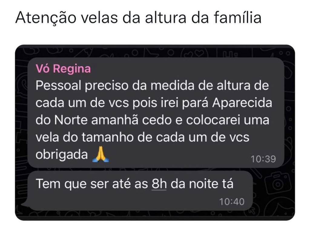 Atenção velas da altura da família!