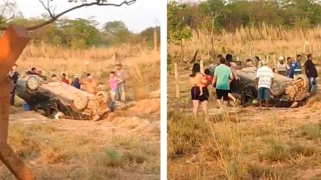 Carro sai da pista e capota na saída do bairro Doutor Fábio; veja vídeo