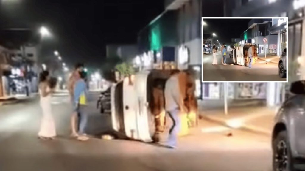 Carro capota em plena avenida em Campo Novo do Parecis; veja vídeo