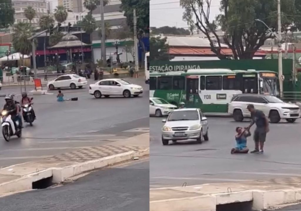 Mulher causa pânico ao deitar no meio da rua em Cuiabá