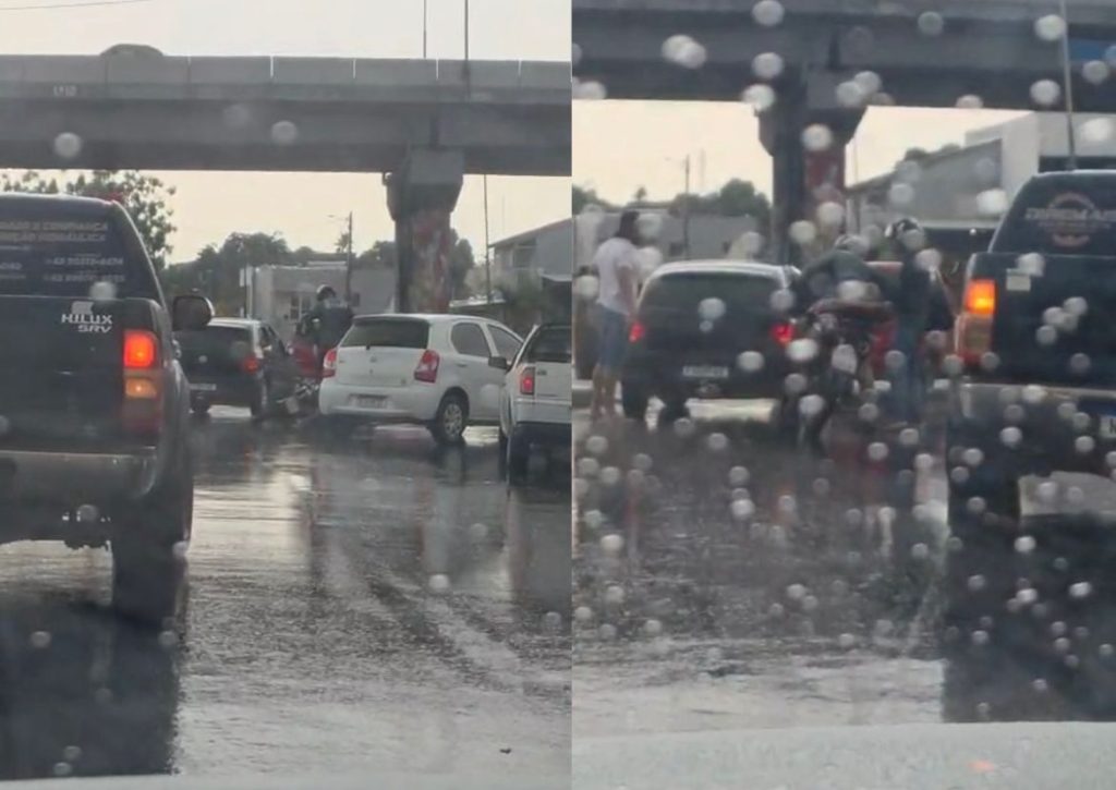 Moto Bate em Carro Durante Chuva em Cuiabá