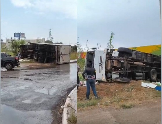 OM REDATOR disse: Caminhão Tomba na Rodovia Emanuel Pinheiro