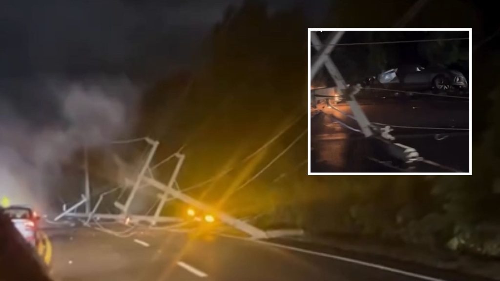 Acidente parte poste ao meio na serra que liga Diamantino a Novo Diamantino; veja vídeo