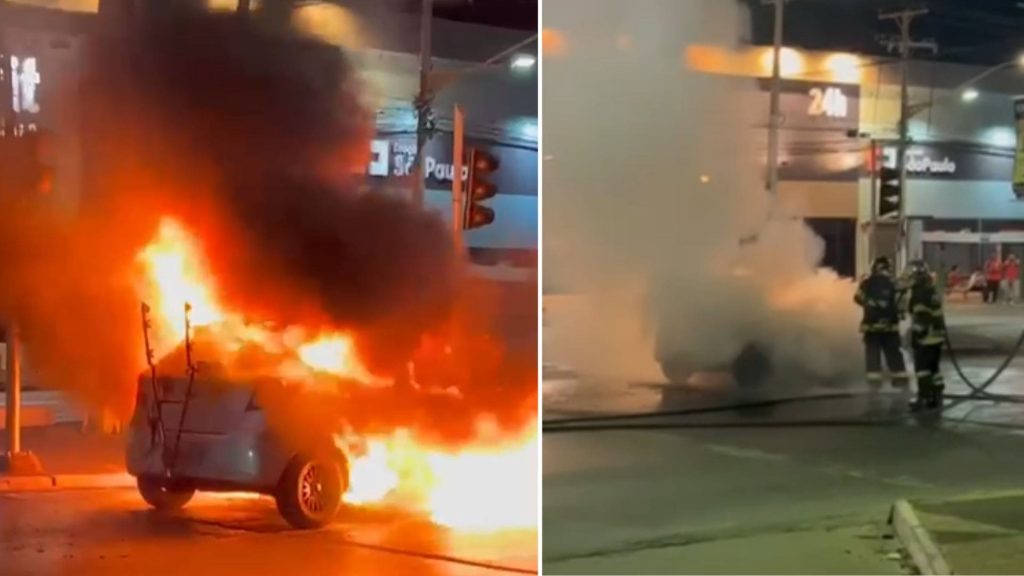 Carro pega fogo e explode em chamas na Fernando Corrêa durante a madrugada em Cuiabá; veja vídeo