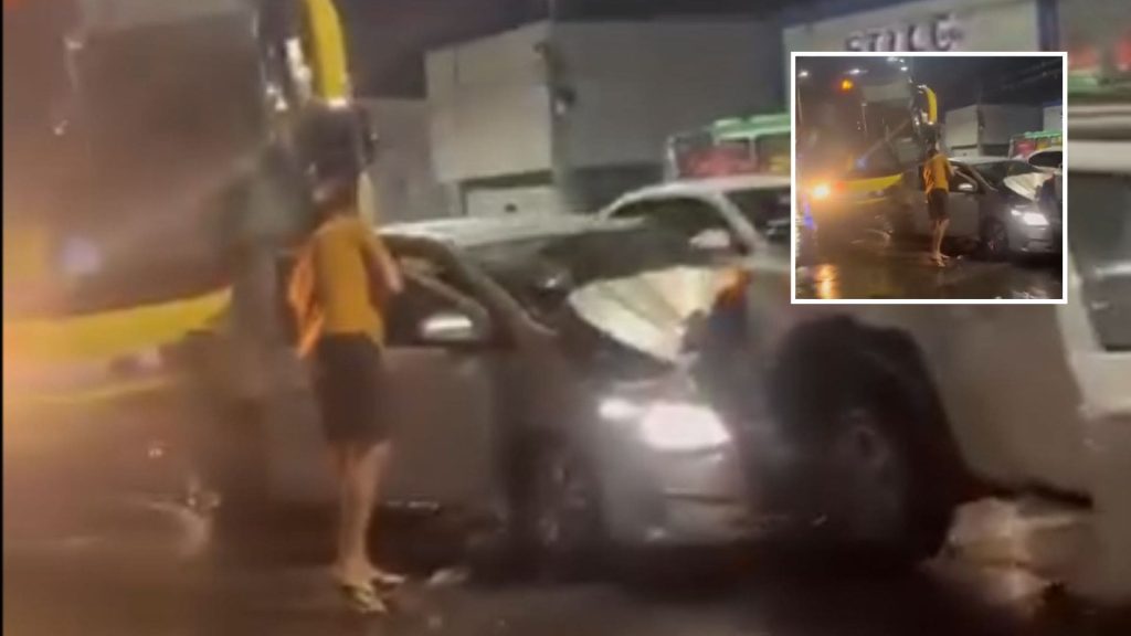 Carros e ônibus se envolvem em engavetamento na Fernando Correa; veja vídeo