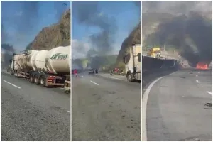 Caminhão com combustível explode, mata duas pessoas e fecha rodovia; veja vídeo