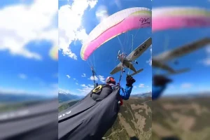 Parapentista sobrevive após avião atingir equipamento durante voo; veja vídeo