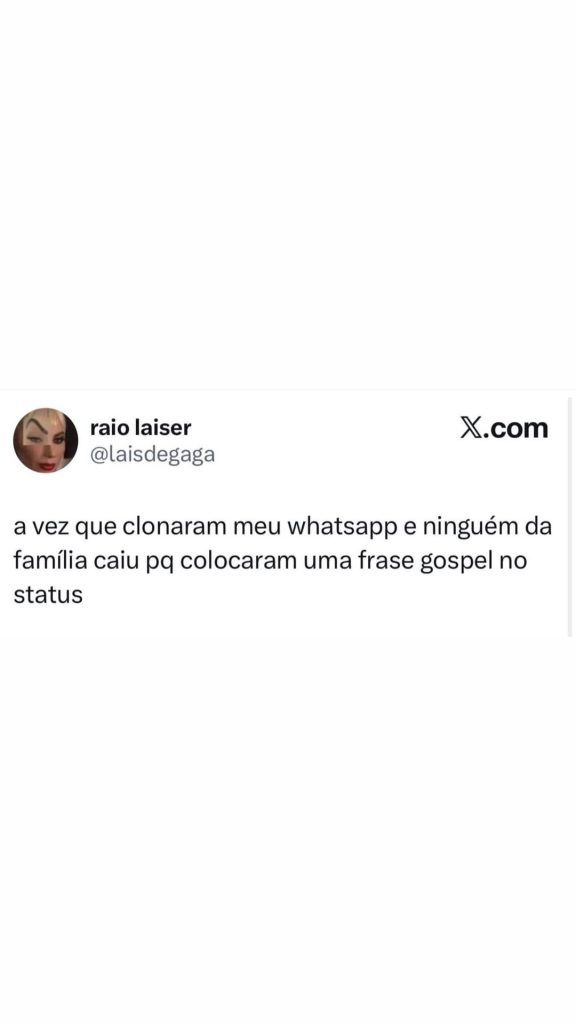 Meme divertido sobre clonagem de WhatsApp e o poder das frases gospel no status em destaque