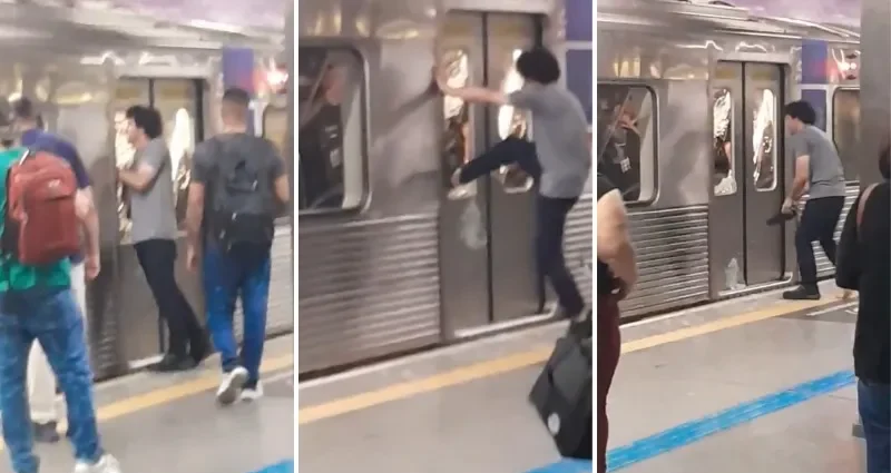 Homem danifica trem de Metrô e acaba detido; veja vídeo