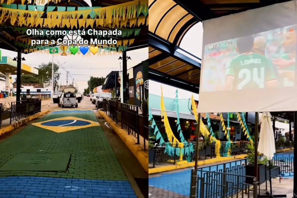 Rua Coberta entra no clima da Copa e vira ponto de encontro para torcedores em Chapada; veja vídeo