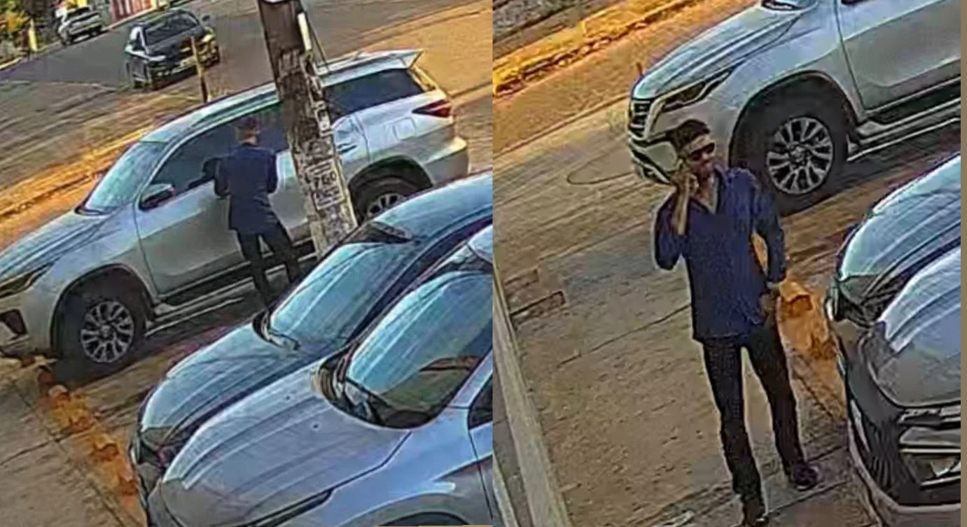 Câmera de segurança registra homem abrindo carro e furtando objetos em Várzea Grande; veja vídeo