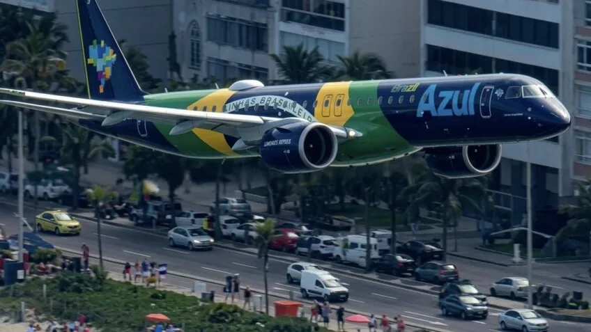Azul leva avião da Seleção para sobrevoo especial nas praias do Rio antes da Copa; veja vídeo
