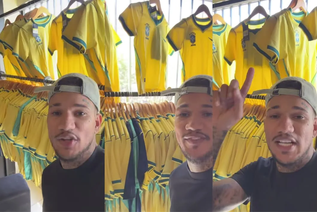 Empresário aproveita eliminação do Brasil e faz promoção de camisas da Seleção em Cuiabá; veja vídeo