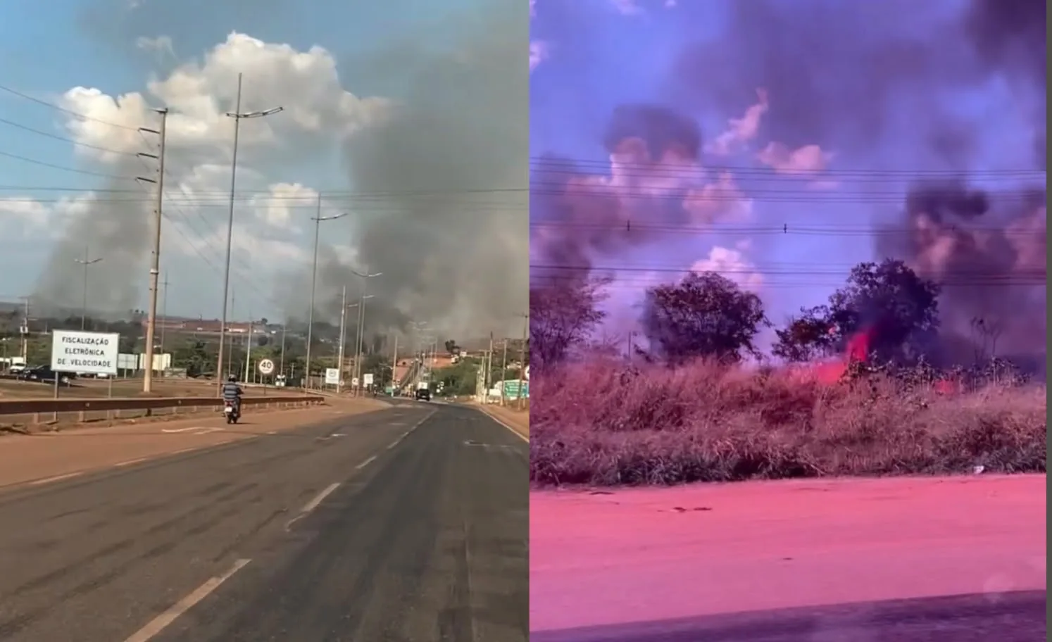 Incêndio de grandes proporções atinge área de vegetação próxima ao cemitério em Pedra Preta; veja vídeo