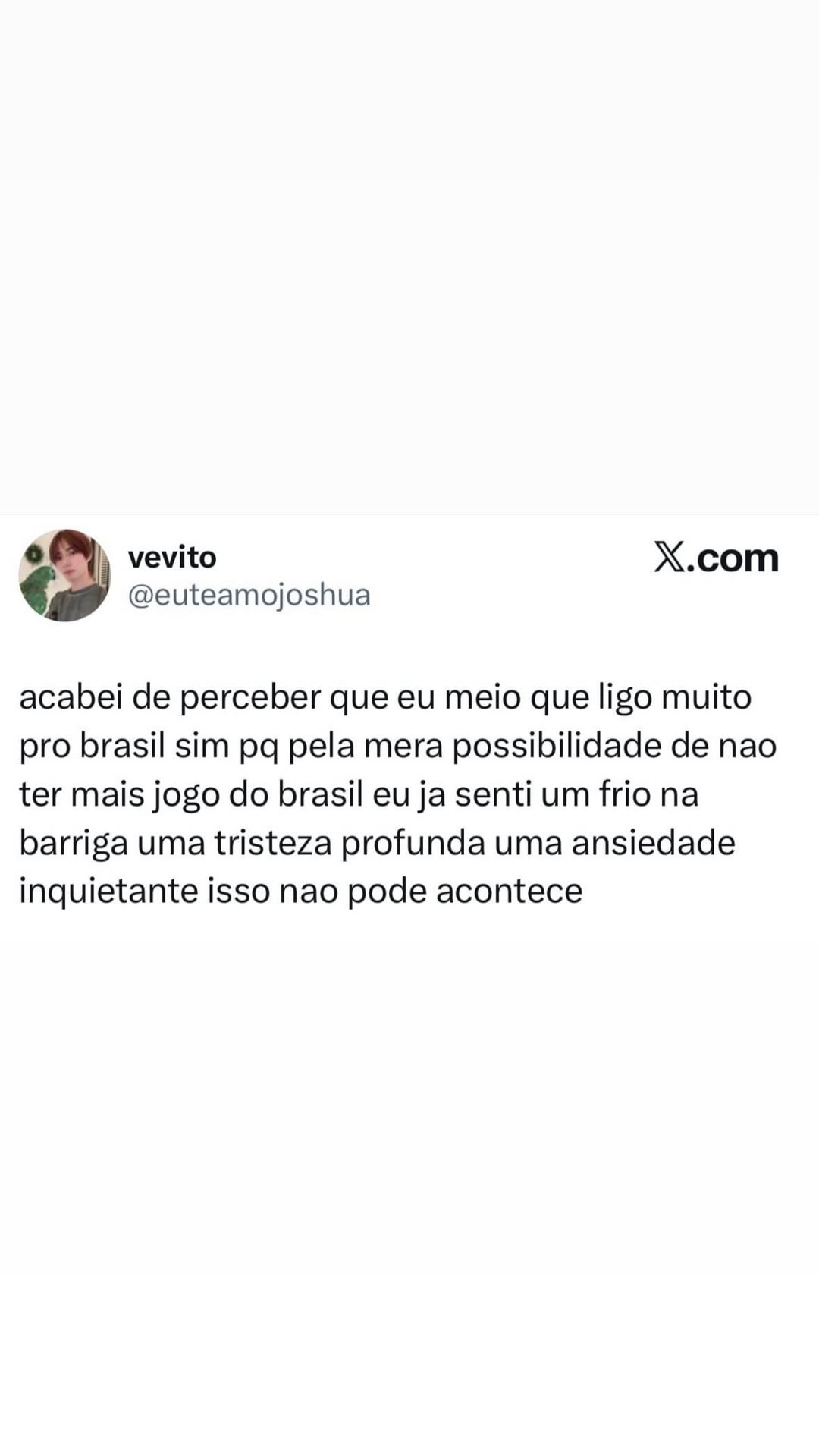 al vevito X.com @euteamojoshua acabei de perceber que eu meio que ligo muito pro b