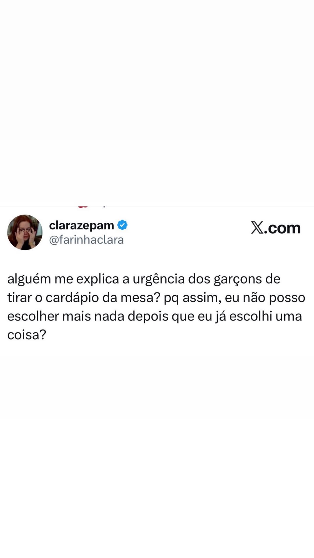 € clarazepam @ X.com @farinhaclara alguém me explica a urgéncia dos garcons de tir