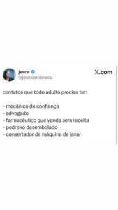 Meme lista os contatos indispensáveis para qualquer adulto sobreviver aos perren em destaque
