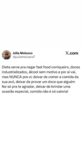 Dieta é negar fast food, mas a comida da vó é sagrada e não pode faltar no prato em destaque