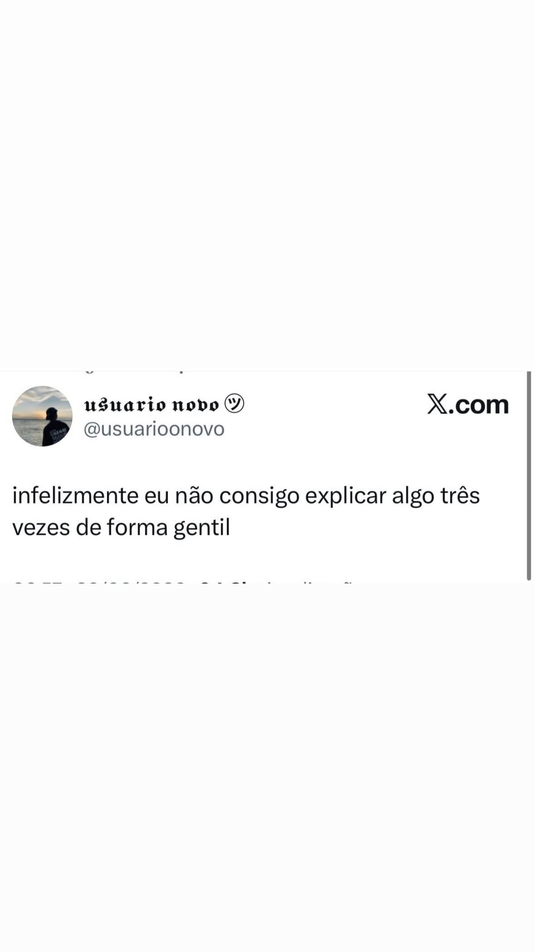 = E “a usuario novo ©) X.com =p @usuarioonovo infelizmente eu não consigo explicar