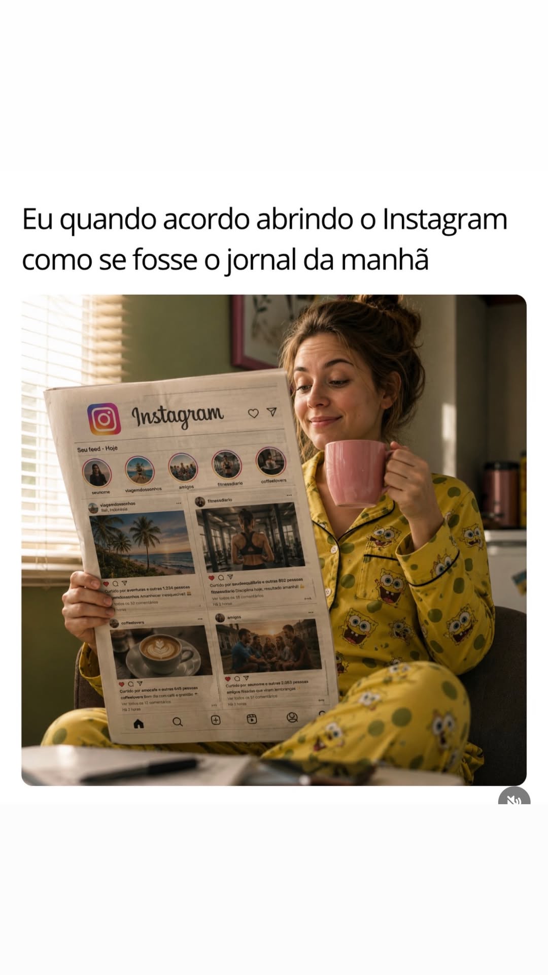 Eu quando acordo abrindo o Instagram como se fosse o jornal da manhã = Ali o) 4, a