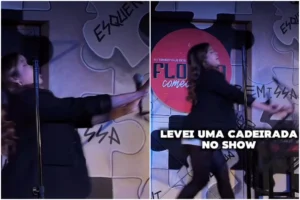 Humorista é agredida com cadeira durante show; vídeo registra confusão