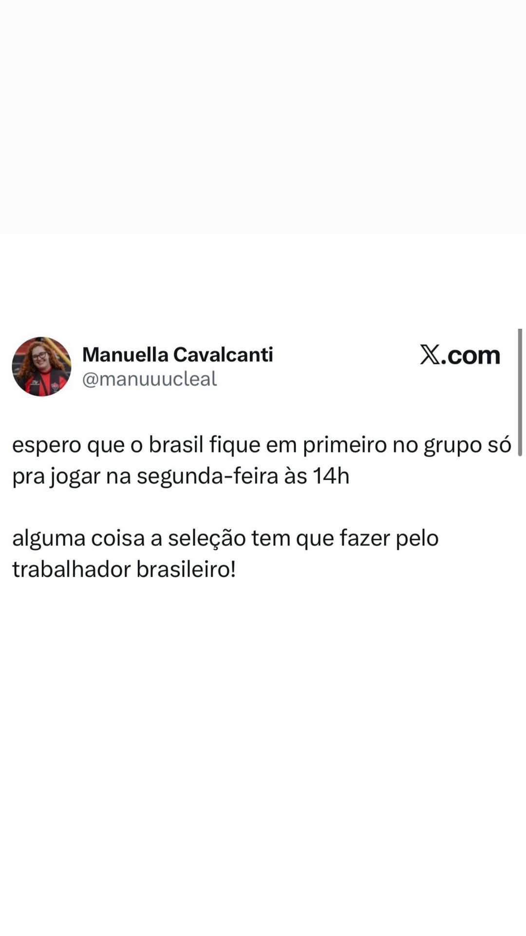 Manuella Cavalcanti X.com @manuuucleal espero que o brasil fique em primeiro no gr
