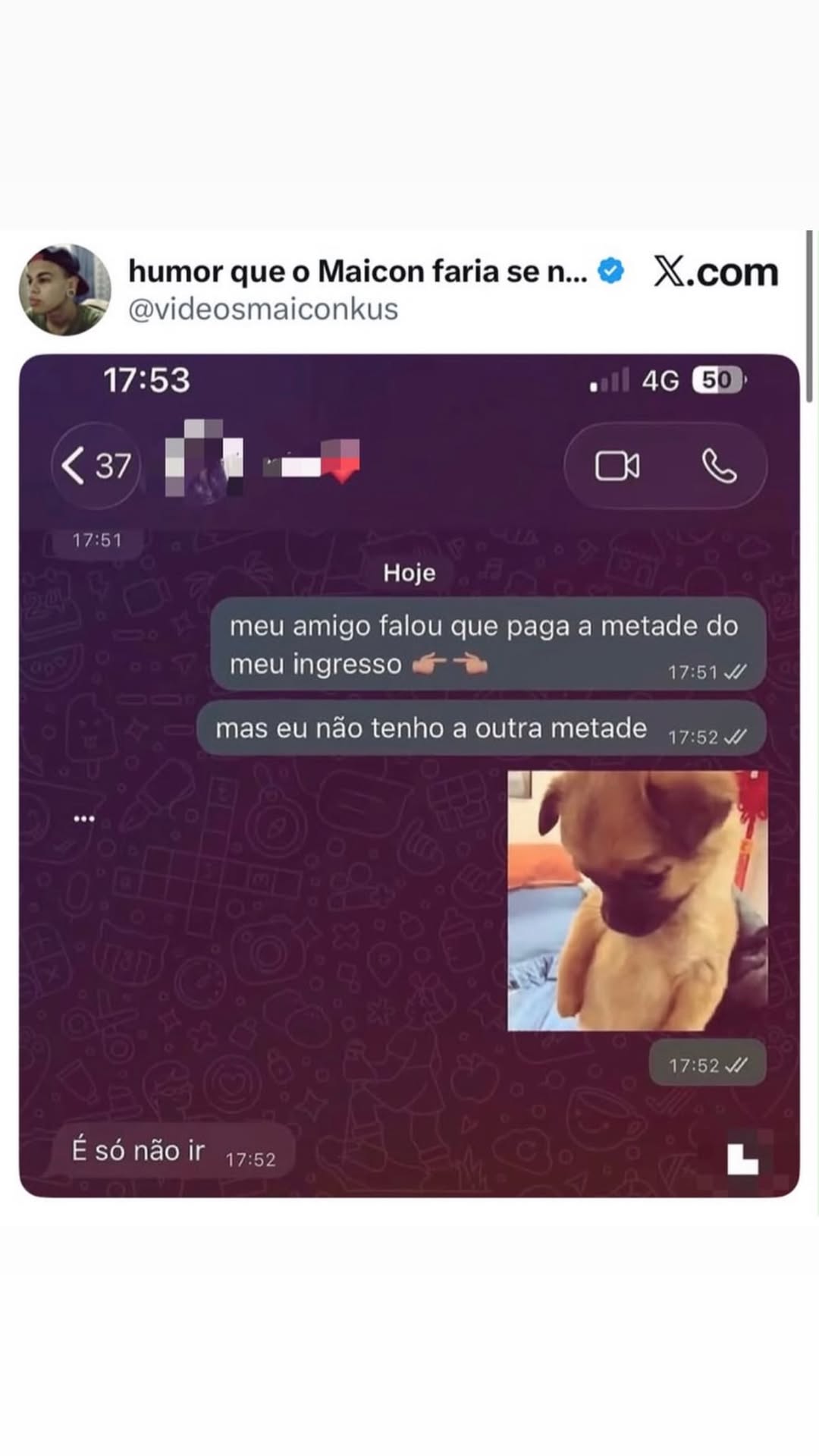 Quando o amigo oferece metade do ingresso e o outro não tem a outra metade