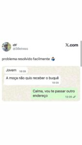 Meme mostra a resposta rápida quando o buquê não é aceito: trocar o endereço na em destaque
