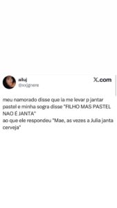 Namorado promete jantar pastel, sogra reclama, e a resposta sobre jantar cerveja em destaque