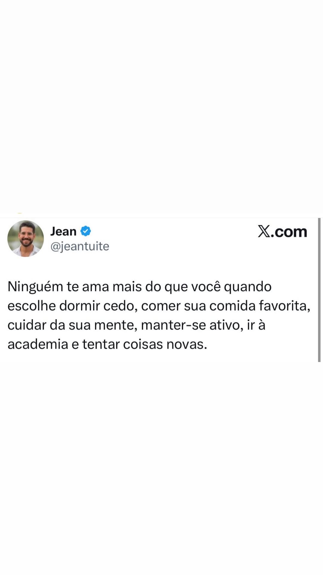 Ra Jean & X.com ” @jeantuite Ninguém te ama mais do que você quando escolhe dormir