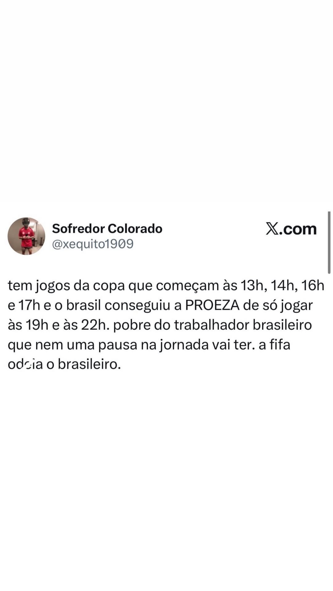 & Sofredor Colorado X.com | @xequito1909 tem jogos da copa que começam às 13h, 14h