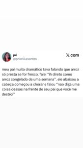 Pai dramático reage à piada de arroz congelado e mostra que até na cozinha tem e em destaque