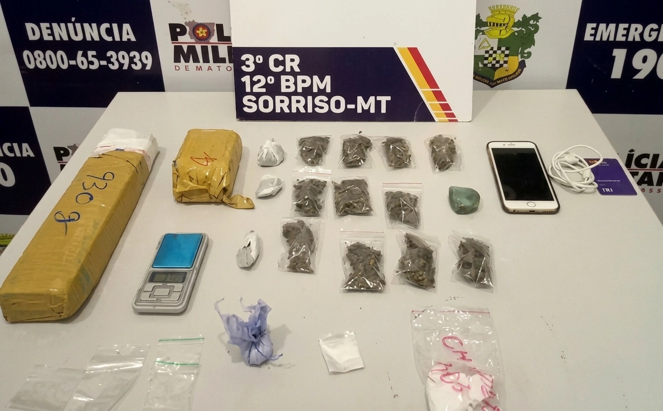 Suspeito é detido com 1,5 kg de maconha e cocaína durante abordagem em Sorriso; veja vídeo