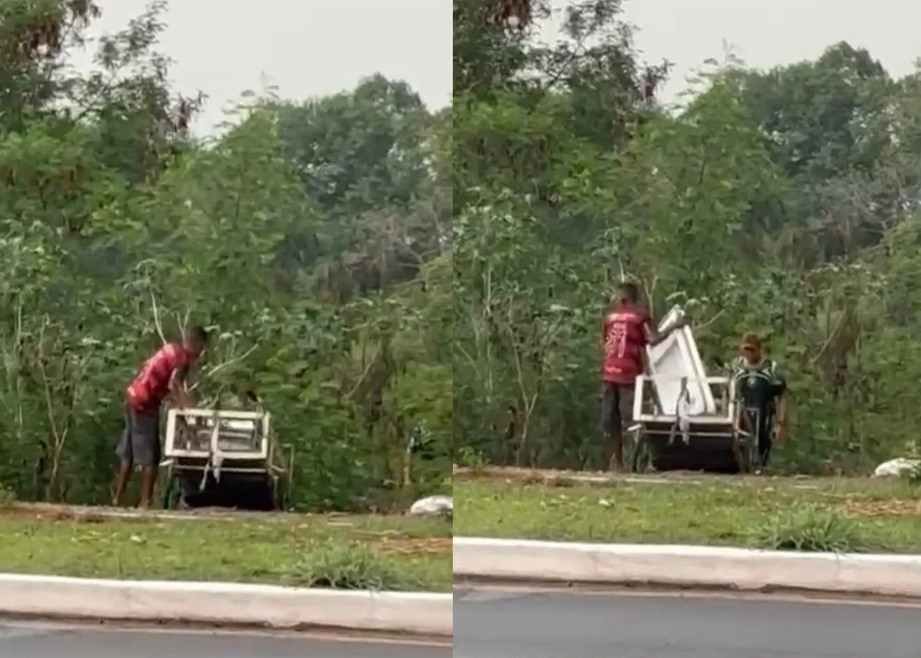 Homens são flagrados descartando entulho em córrego próximo à Avenida Beira Rio, em Cuiabá; veja vídeo