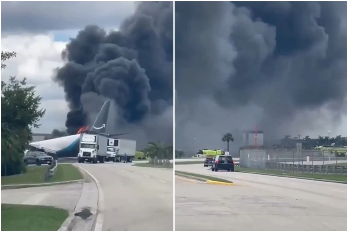 Avião cargueiro da Amazon cai durante pouso e fecha Aeroporto de Miami; veja vídeo