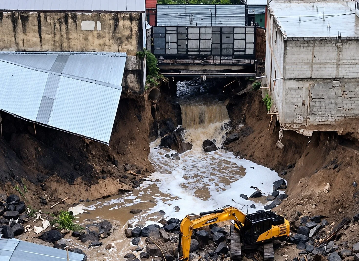 Ponte fica à beira do colapso após rio subir com fortes chuvas e autoridades alertam para risco de mortes; veja vídeo
