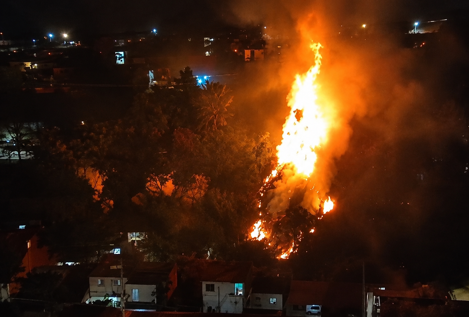 Fogo se espalha por encosta e avança em direção a casas; veja vídeo
