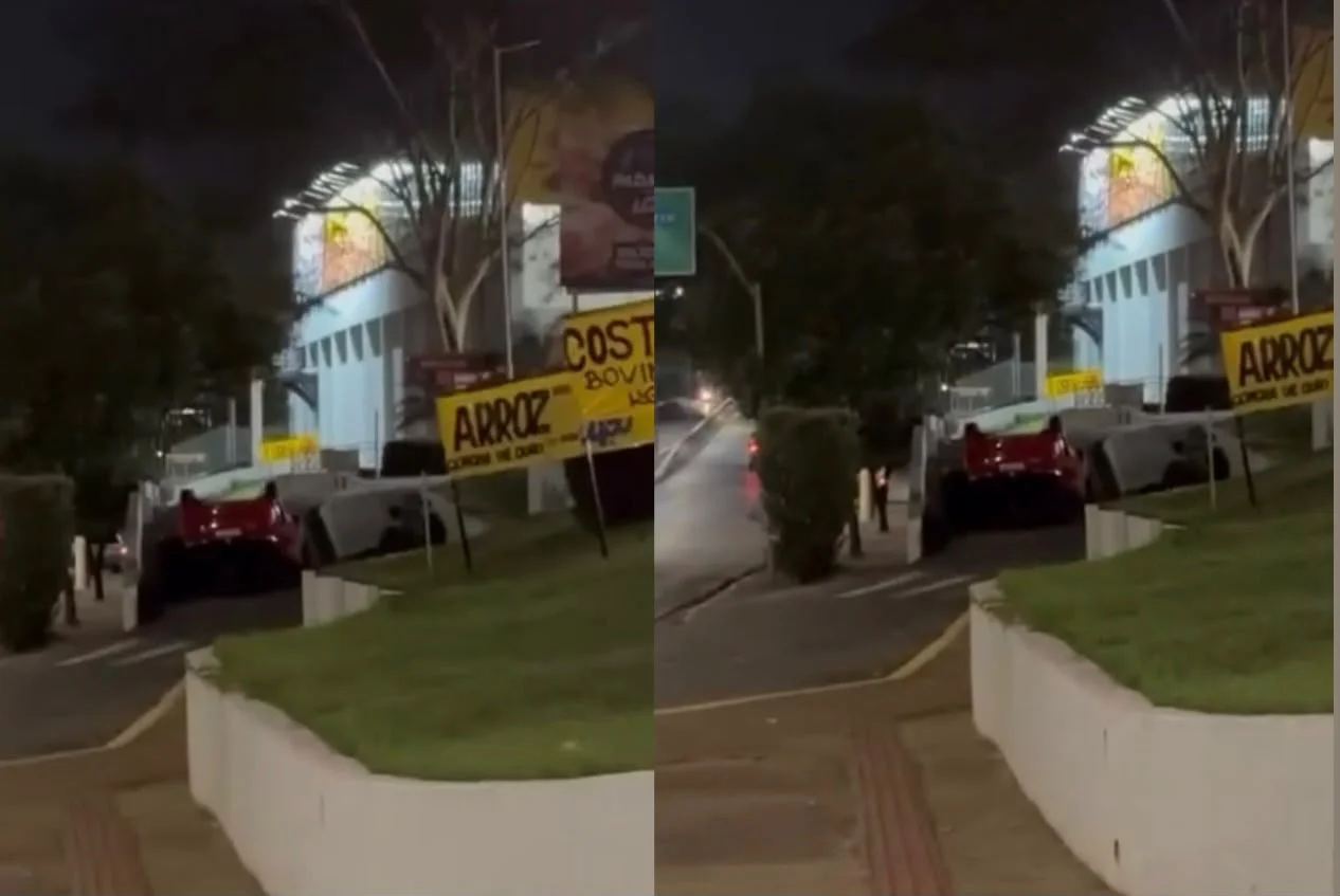 Motorista perde controle e capota carro em rampa de acesso ao Fort Atacadista em Cuiabá; veja vídeo