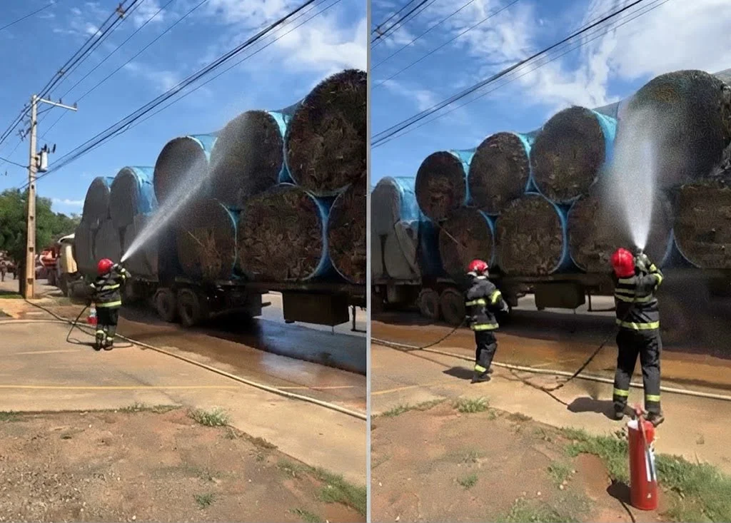 Princípio de incêndio atinge carreta carregada de algodão em Campo Novo do Parecis; veja vídeo