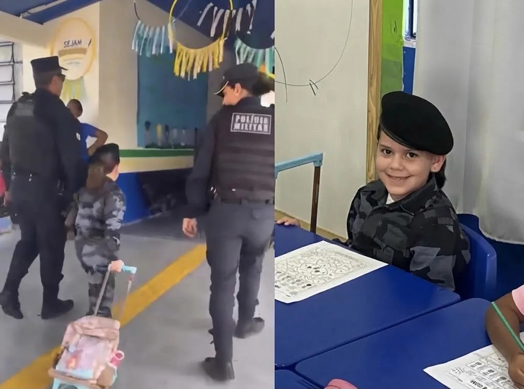 PMs participam de evento escolar após menina escolher farda da corporação como fantasia em Terra Nova do Norte; veja vídeo